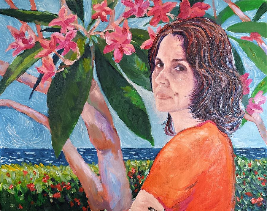 Portrait Painting - Mariela with Frangipanis by Herschel Pollard