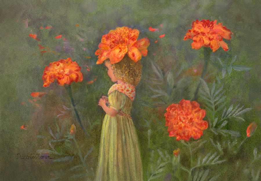 Marigold Flower Fairy Painting by Nancy Lee Moran
