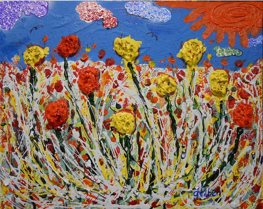 Marigold Flower Garden Painting by GH FiLben
