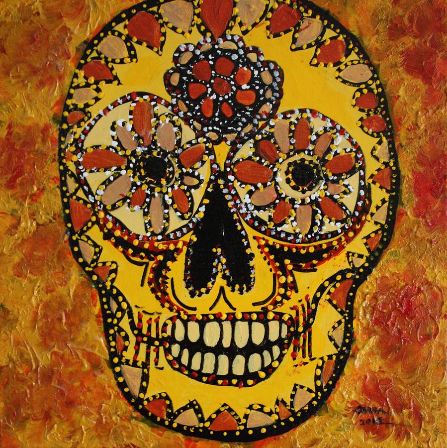 Marigold Skull Painting by Gitta Brewster - Fine Art America