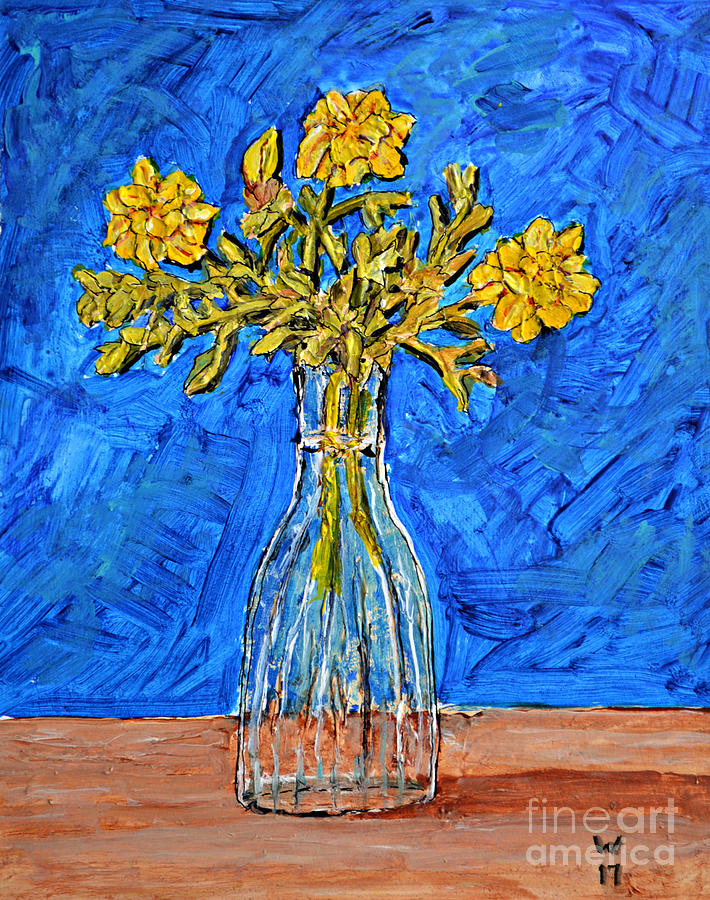 Marigolds in a Vase Painting by Richard Wandell