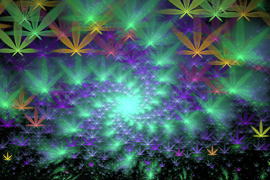 Marijuana art colorful fractal spiral green purple orange Digital Art by Matthias Hauser