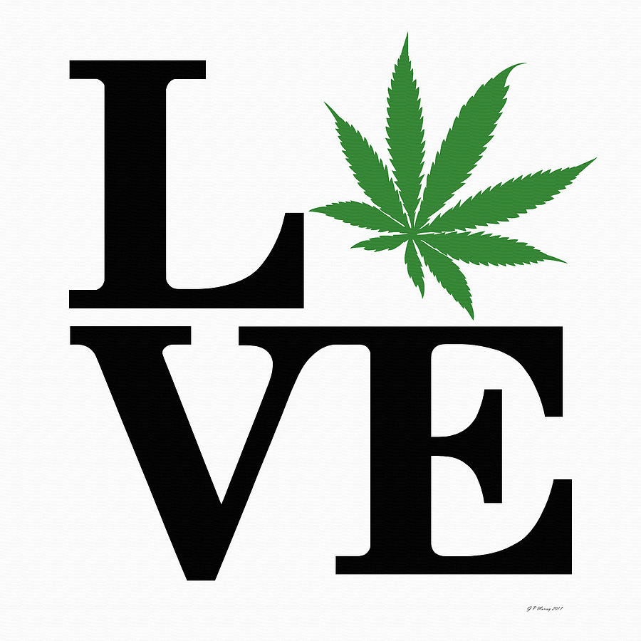 Marijuana Leaf Love Sign Digital Art by Gregory Murray