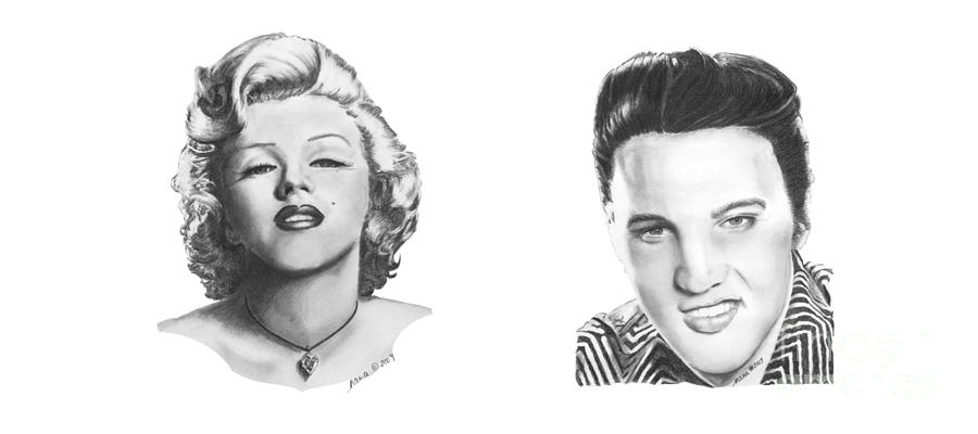 Marilyn and Elvis Drawing by Marianne NANA Betts