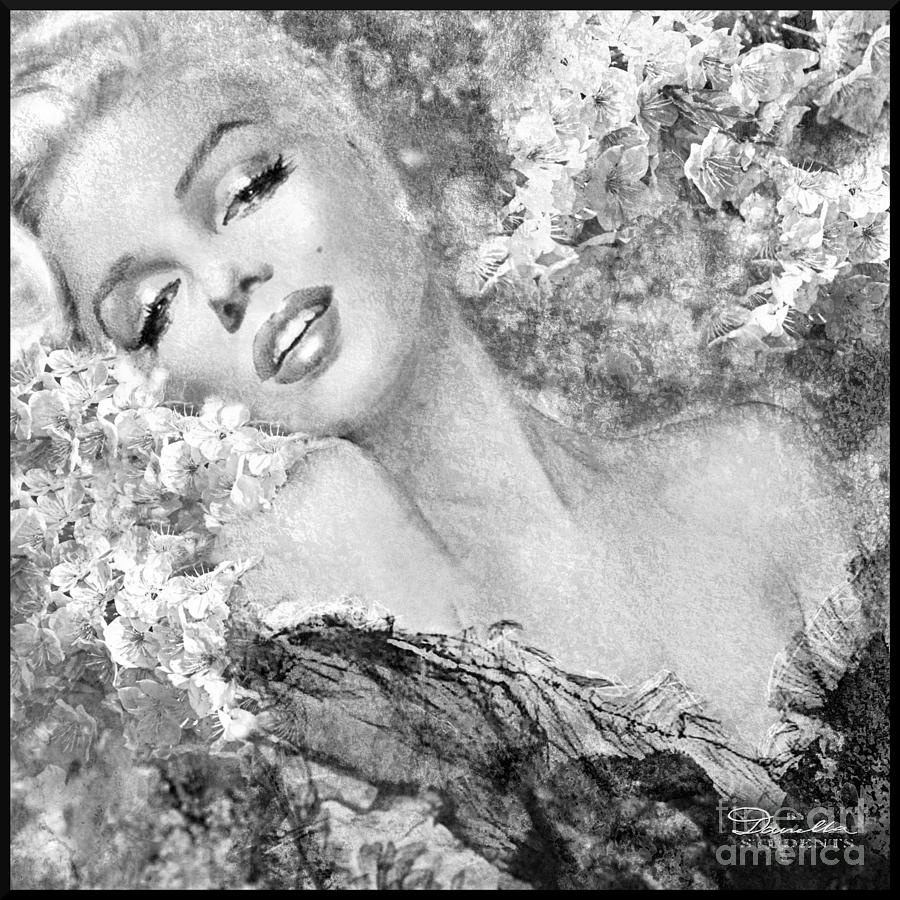 Marilyn Cherry Blossom bw Painting by Theo Danella