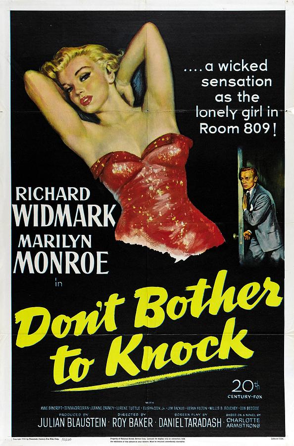 Marilyn Monroe and Richard Widmark in DONT BOTHER TO KNOCK Painting by Vintage Collectables
