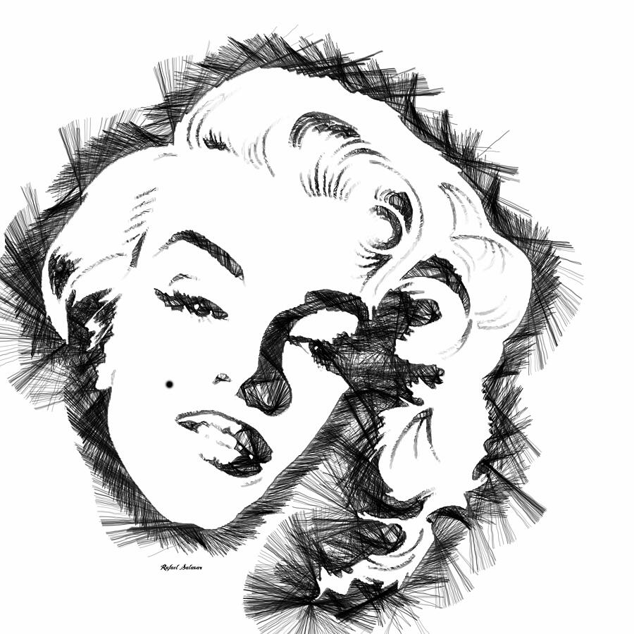 Marilyn Monroe Sketch in Black and White Digital Art by Rafael Salazar