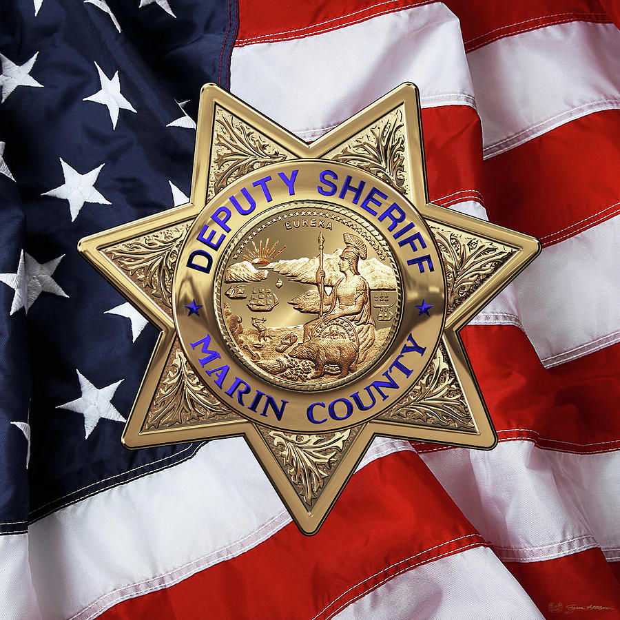 Marin County Sheriff Department - Deputy Sheriff Badge over American Flag Digital Art by Serge Averbukh
