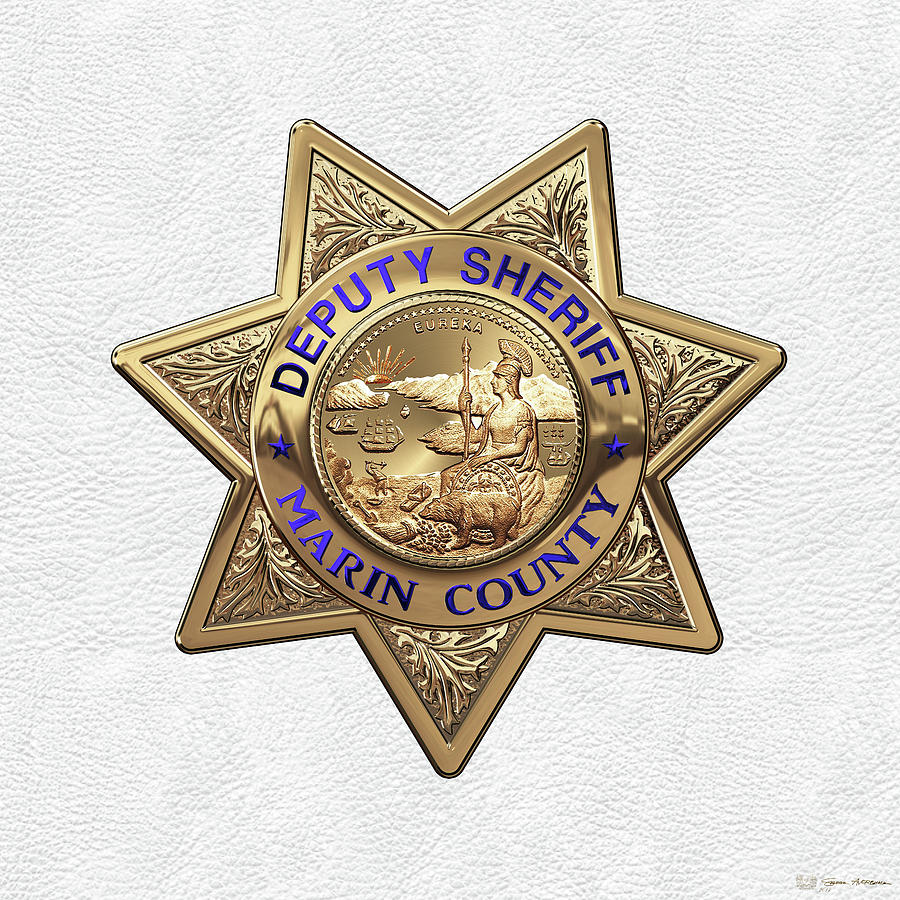 Marin County Sheriff Department - Deputy Sheriff Badge over White Leather Digital Art by Serge Averbukh