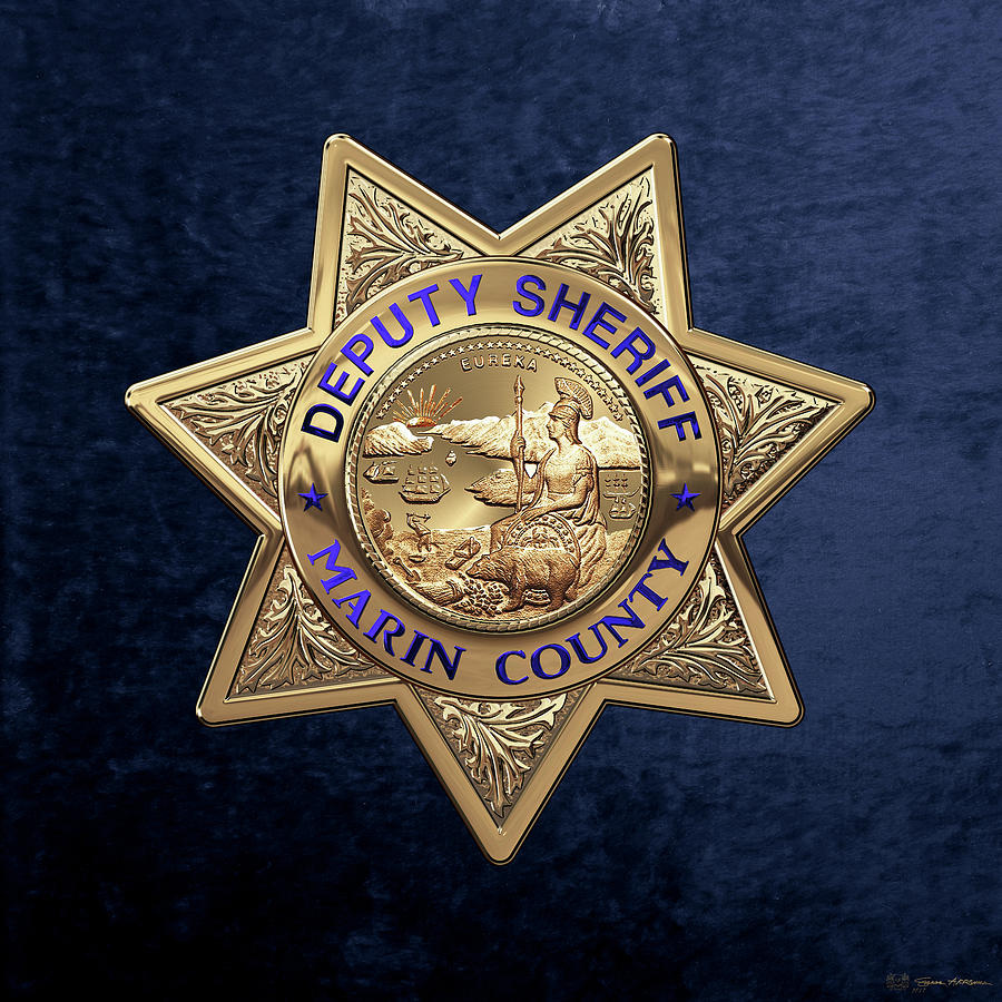 Marin County Sheriffs Department - Deputy Sheriffs Badge over Blue Velvet Digital Art by Serge Averbukh