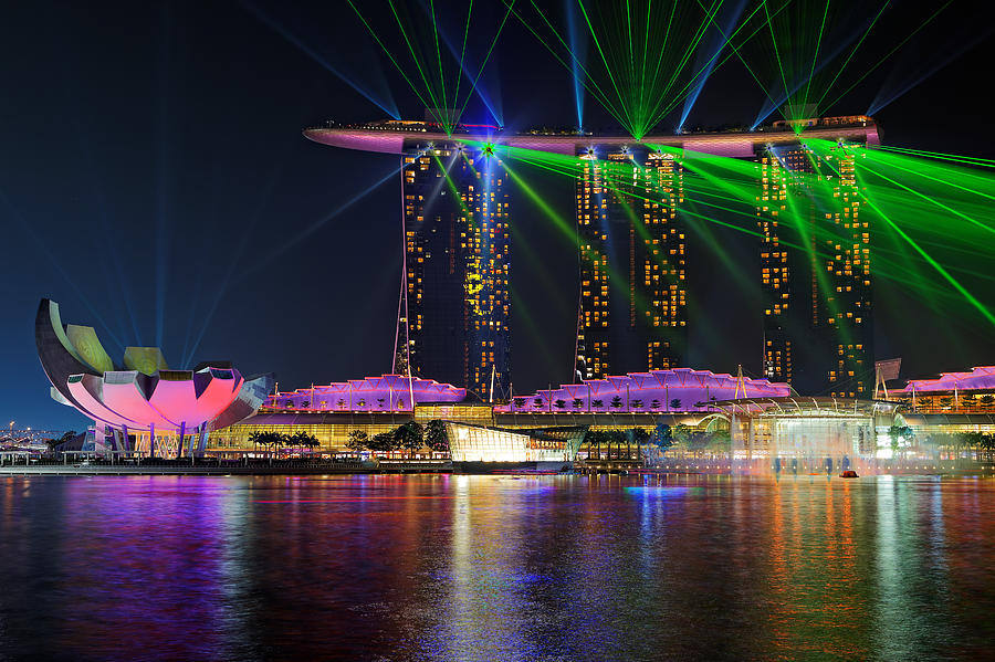 Singapore Photograph - Marina Bay Sands Lasershow by Martin Fleckenstein