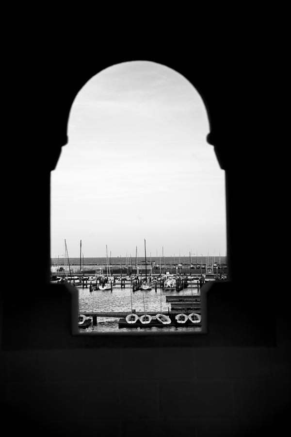 Balck And White Photograph - Marina through the Window by Mez