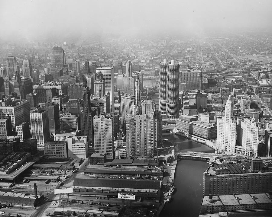 Marina Towers and Chicago From Above Photograph by Chicago and North Western Historical Society