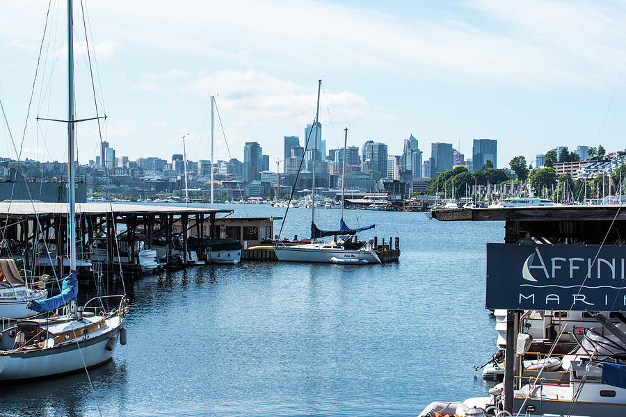 Marinas and Seattle Skyline Photograph by Tom Cochran
