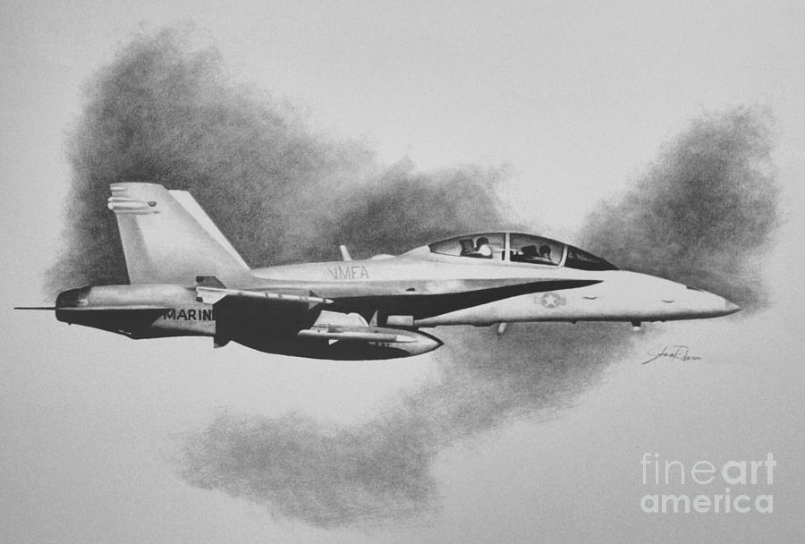 Desert Drawing - Marine Hornet by Stephen Roberson