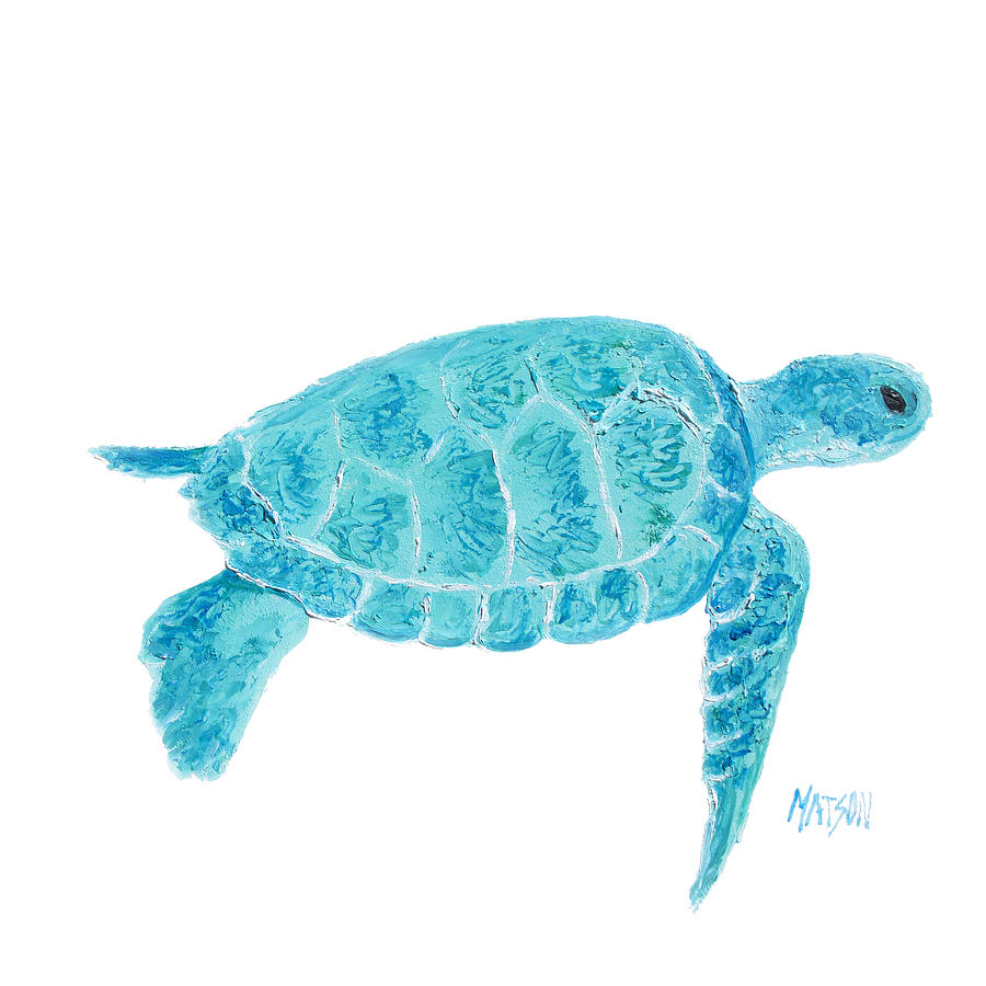 Turtle Painting - Marine Turtle painting on white by Jan Matson