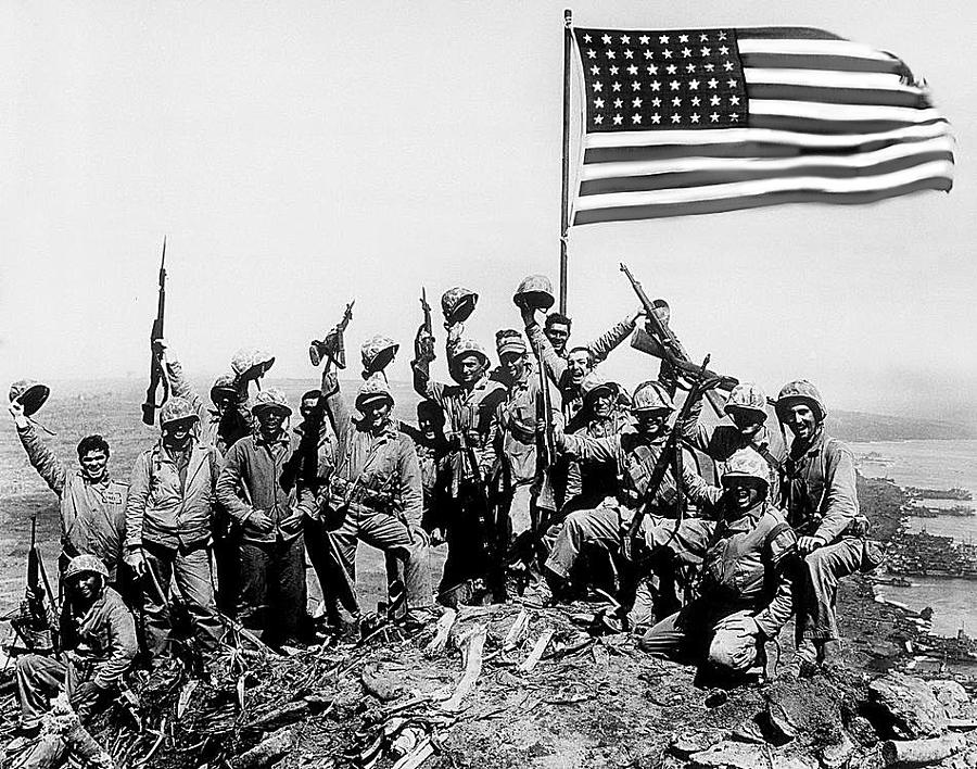 Marines celebrating flag raising at Iwo Jima photo Joe Rosenthal 1945 Photograph by David Lee Guss