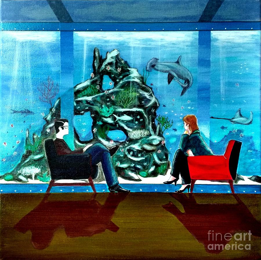 Marinelife Observing Couple Sitting in Chairs Painting by John Lyes