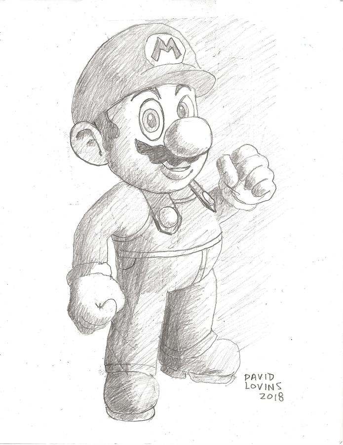 Mario pencil drawing Drawing by David Lovins