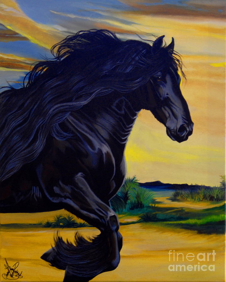 Horse Painting - Friesian Paradise by Cheryl Poland