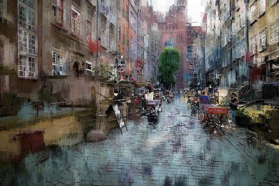 Marjacka Street Gdansk With Impressionistic Feeling  Mixed Media by Aleksandrs Drozdovs