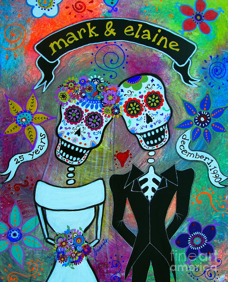 Mark And Elaine Dia De Los Muertos Wedding Couple Painting by Pristine Cartera Turkus