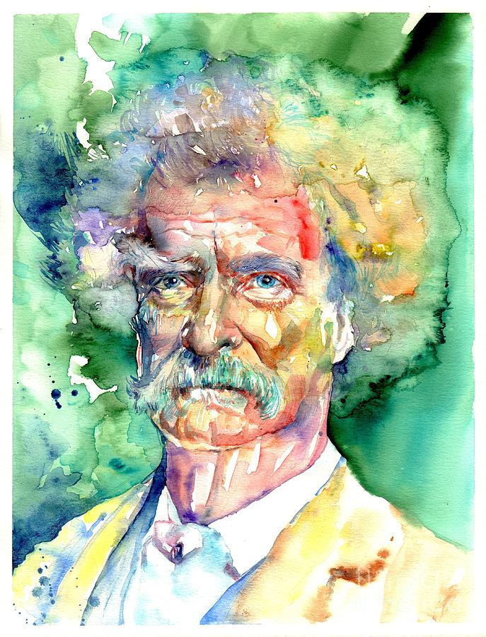 Philadelphia Painting - Mark Twain watercolor by Suzann Sines
