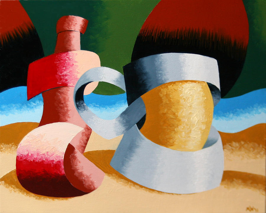 Mark Webster - Abstract Futurist Beer Mug and Bottle Painting by Mark Webster