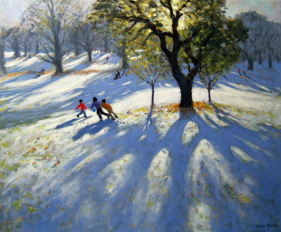 Tree Painting - Markeaton Park early snow by Andrew Macara