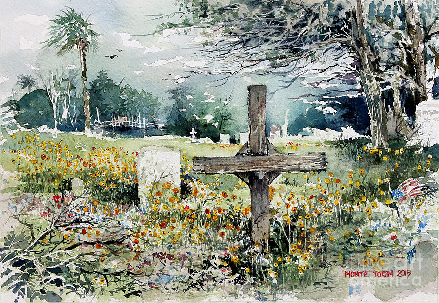 Markers And Flowers In Rockport Painting by Monte Toon
