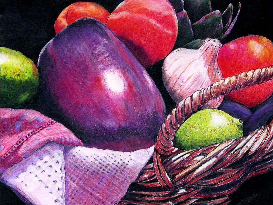 Vegetable Painting - Market Basket 10 - Eggplant by Sandy Applegate