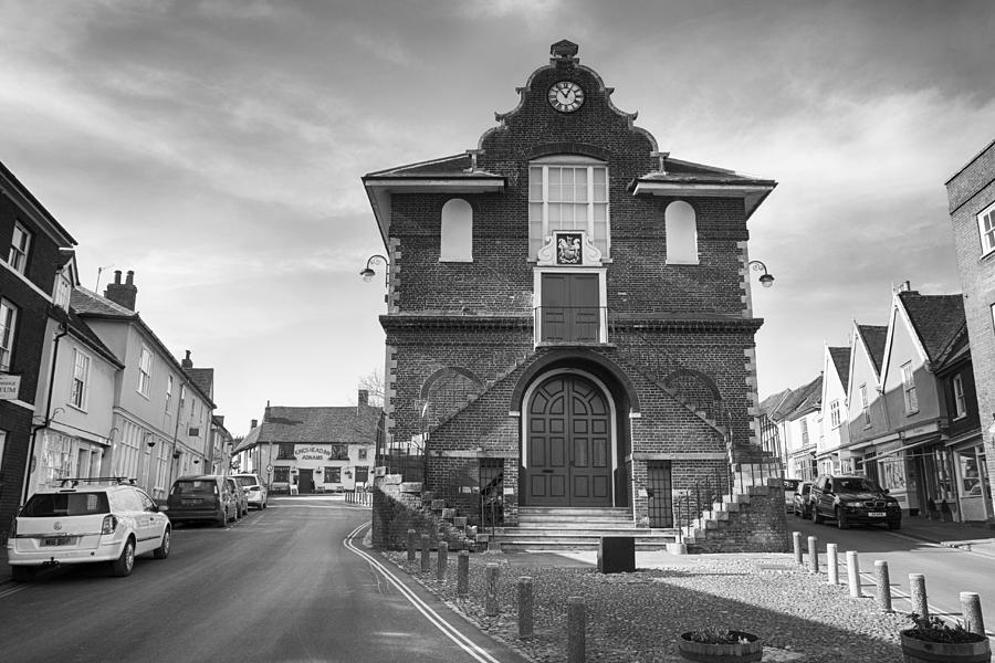 Market Hall in Woodbridge in Black and White Photograph by Leah Palmer