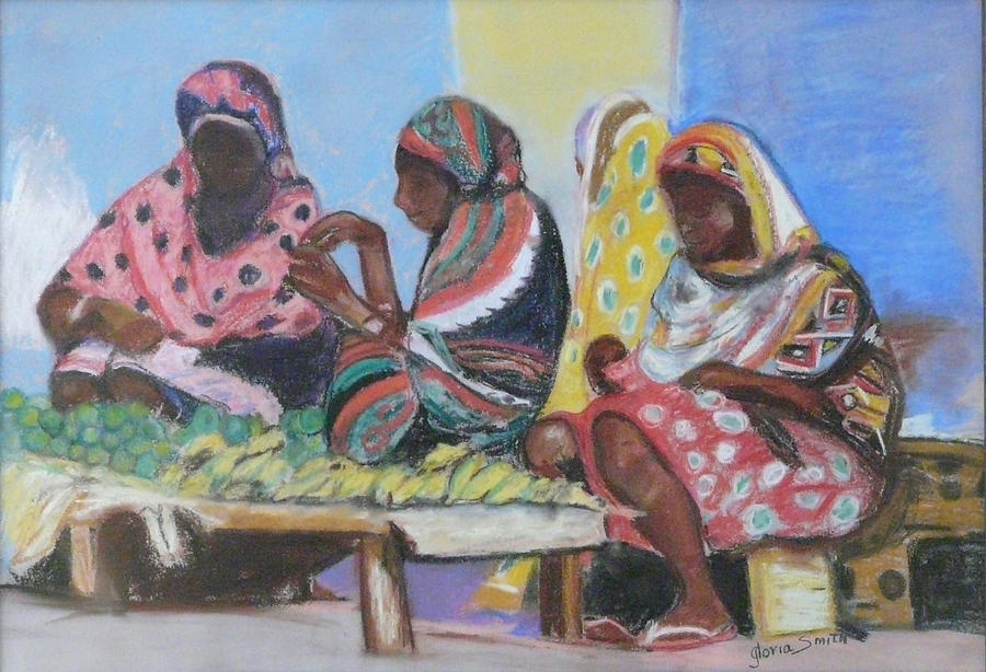 Market in Mombasa Painting by Gloria Smith