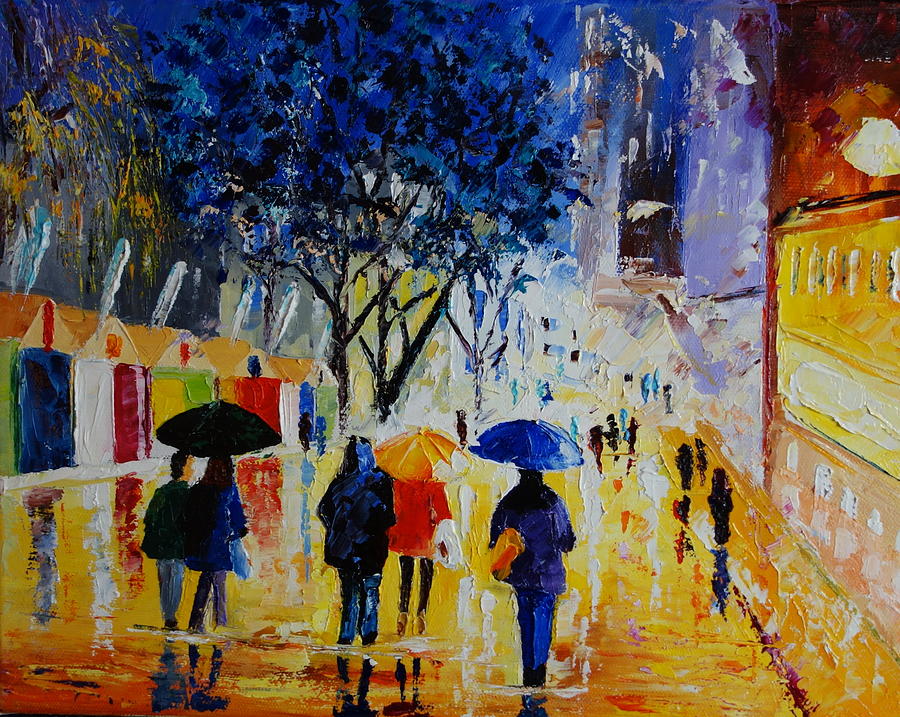 Market in the Rain Painting by Valerie Curtiss