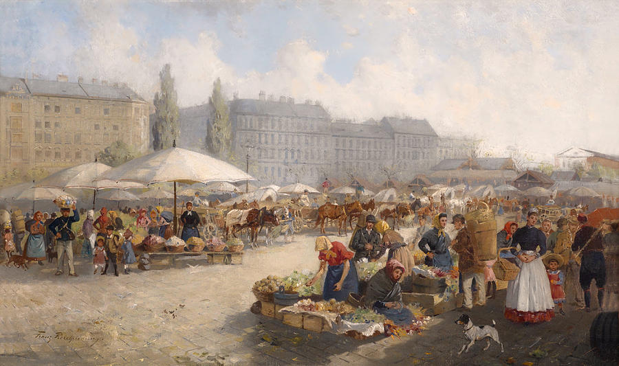 Vintage Painting - Market Scene - Vienna by Mountain Dreams