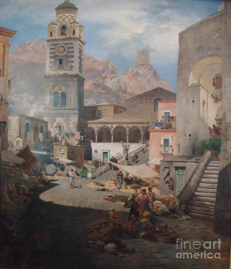 Market Square in Amalfi Painting by MotionAge Designs