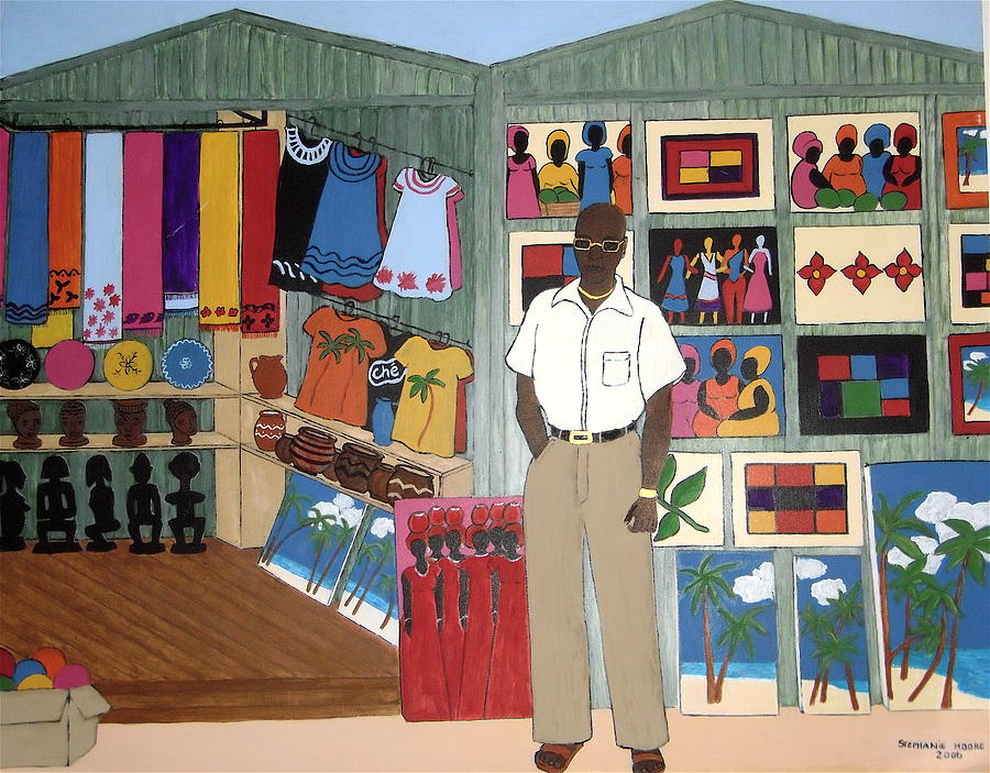 Market Stall in Dominican Republic Painting by Stephanie Moore