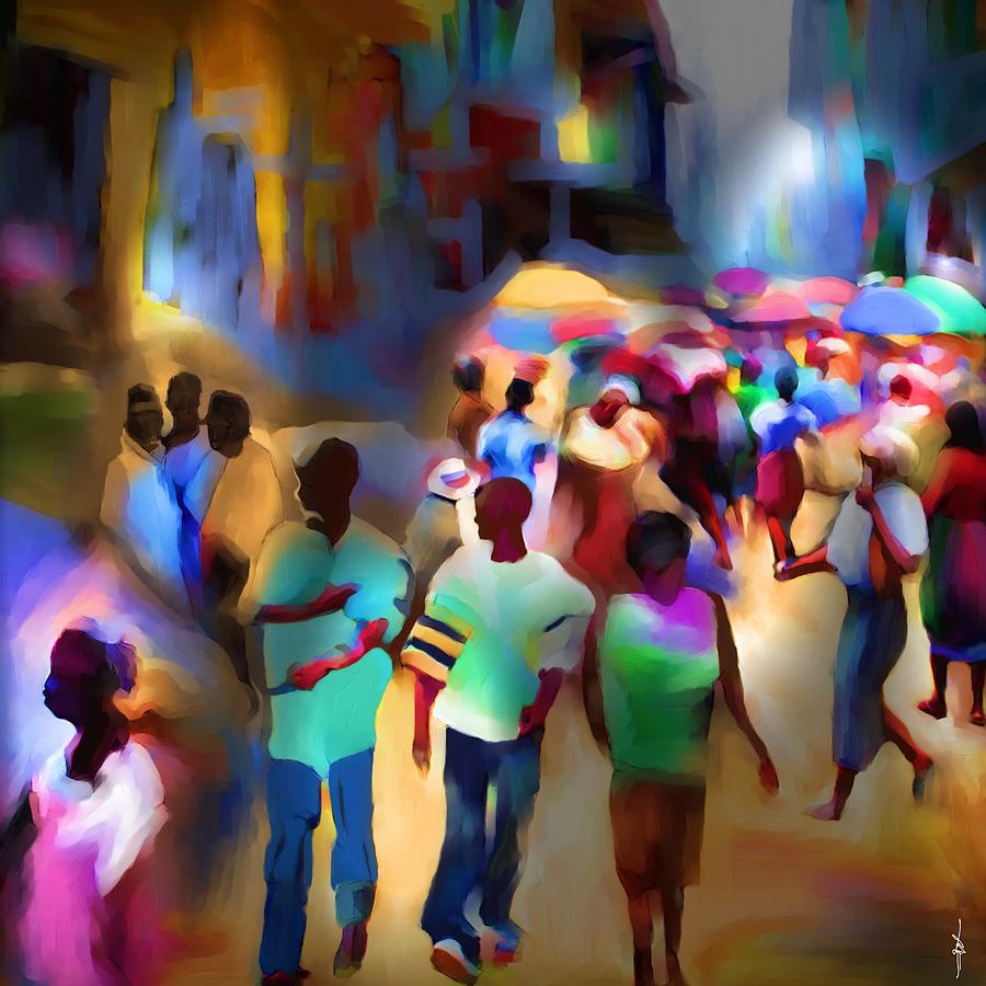 Marketplace At Night Cap Haitien Painting by Bob Salo