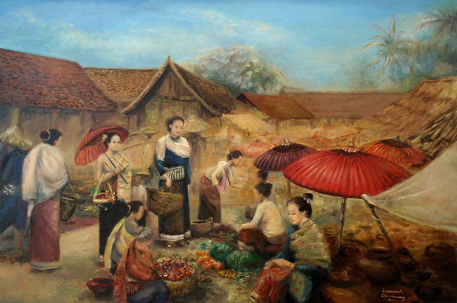 Marketplace Painting by Sompaseuth Chounlamany