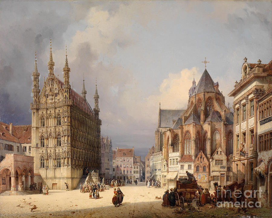 Marketsquare Leuven Painting by Michael Neher