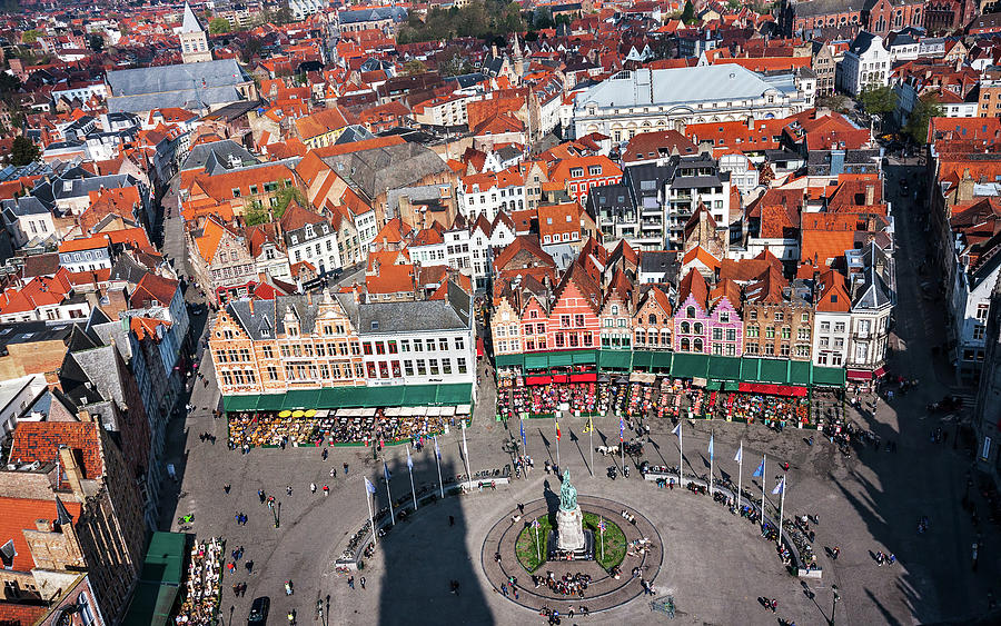 Architecture Photograph - Markt Square Bruges from Above - Bruges by Barry O Carroll