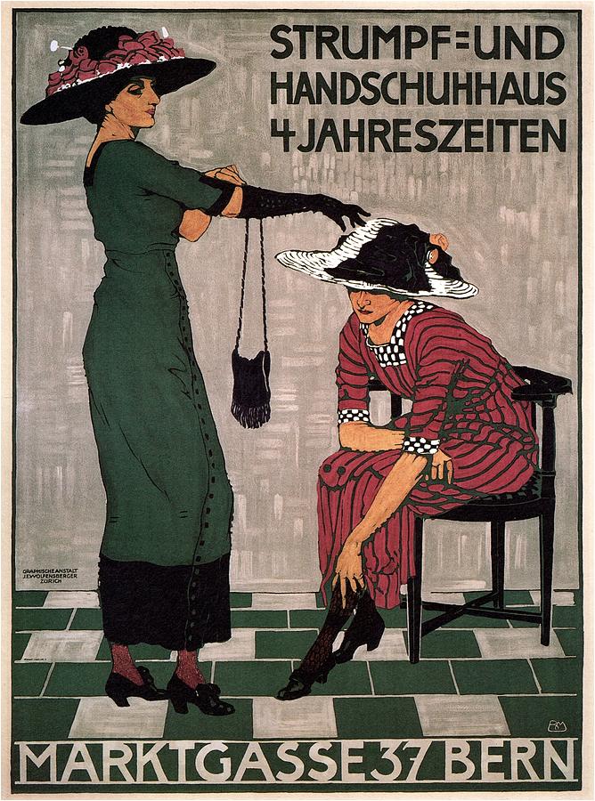 Marktgasse 37 - Bern, Switzerland - Stocking And Glove Store - Vintage Advertising Poster Mixed Media