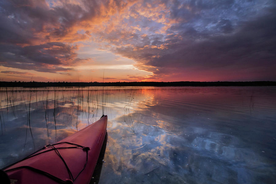 Marl Lake Kayak Sunset Reflections Photograph by Ron Wiltse