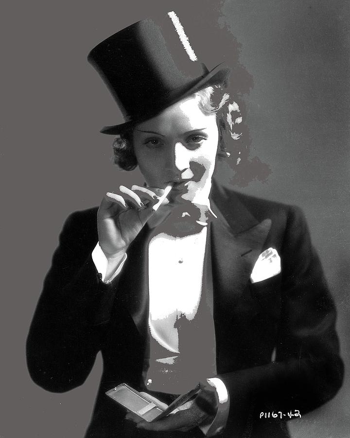 Marlene Dietrich  number one Morocco 1930 color added 2015 Photograph by David Lee Guss