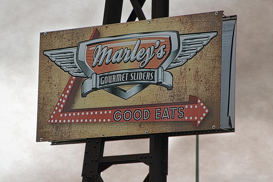 Marleys Gourmet Sliders Sign Post Processed Photograph Photograph by Colleen Cornelius