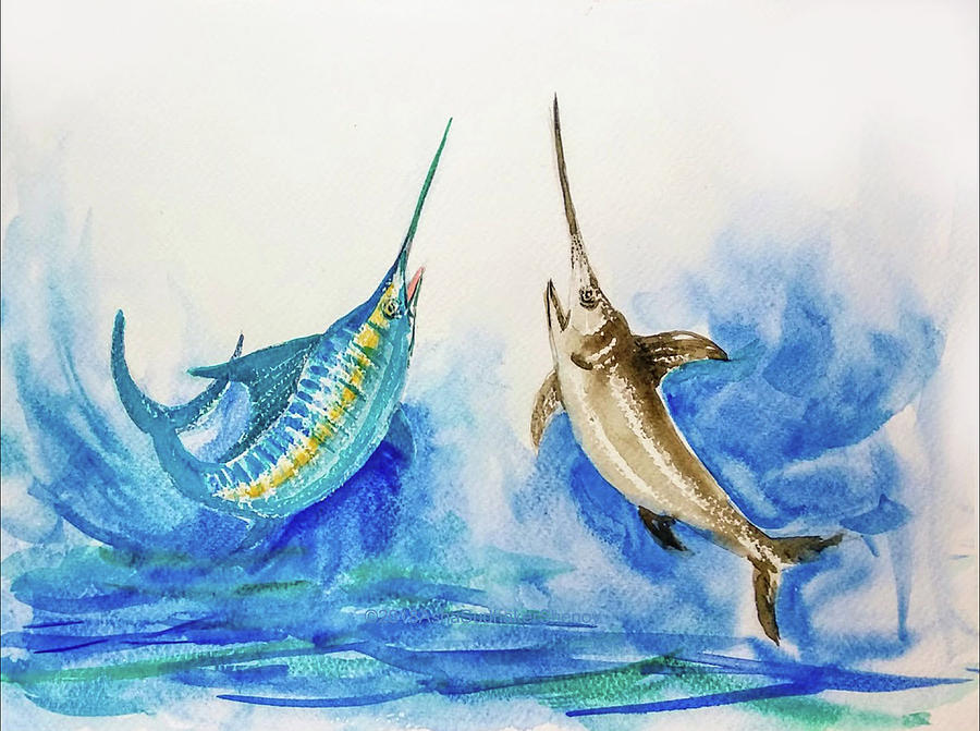 Marlin and Swordfish pair one Painting by Asha Sudhaker Shenoy