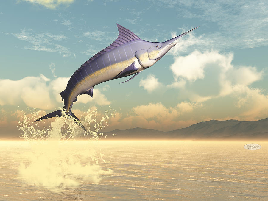 Marlin Fish Jump - 3d Render Digital Art