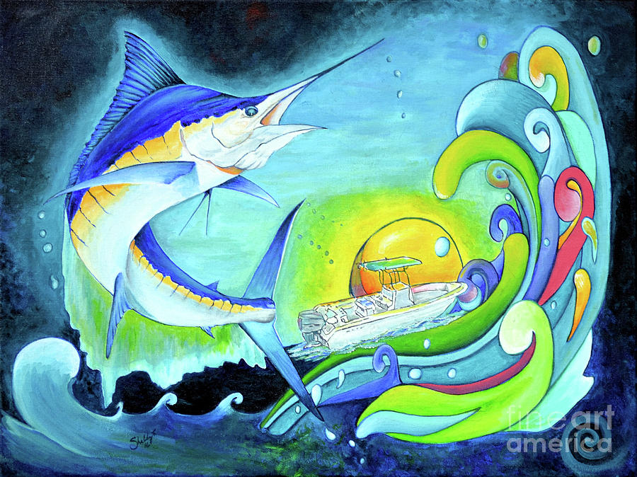 Marlin Night Escape Painting by Shelly Tschupp
