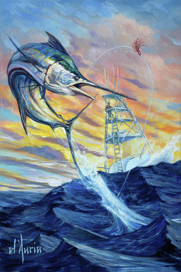 Fish Painting - Marlin Sunset by Tom Dauria