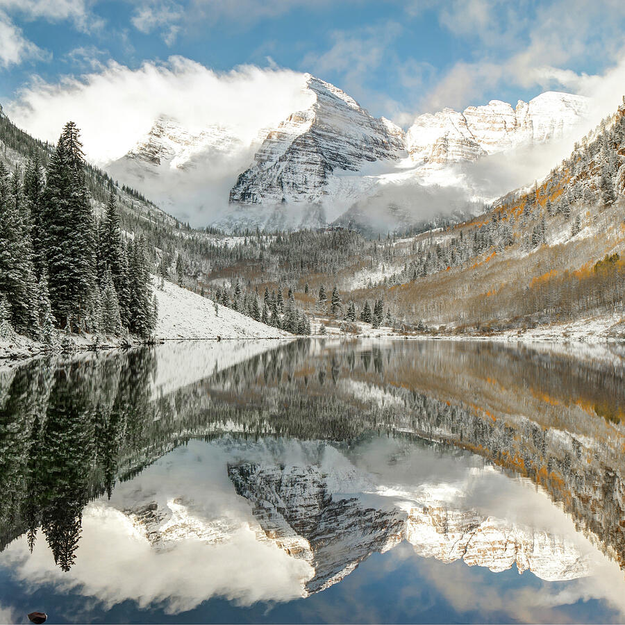 Nature Photograph - Maroon Bells - Aspen Colorado 1x1 by Gregory Ballos